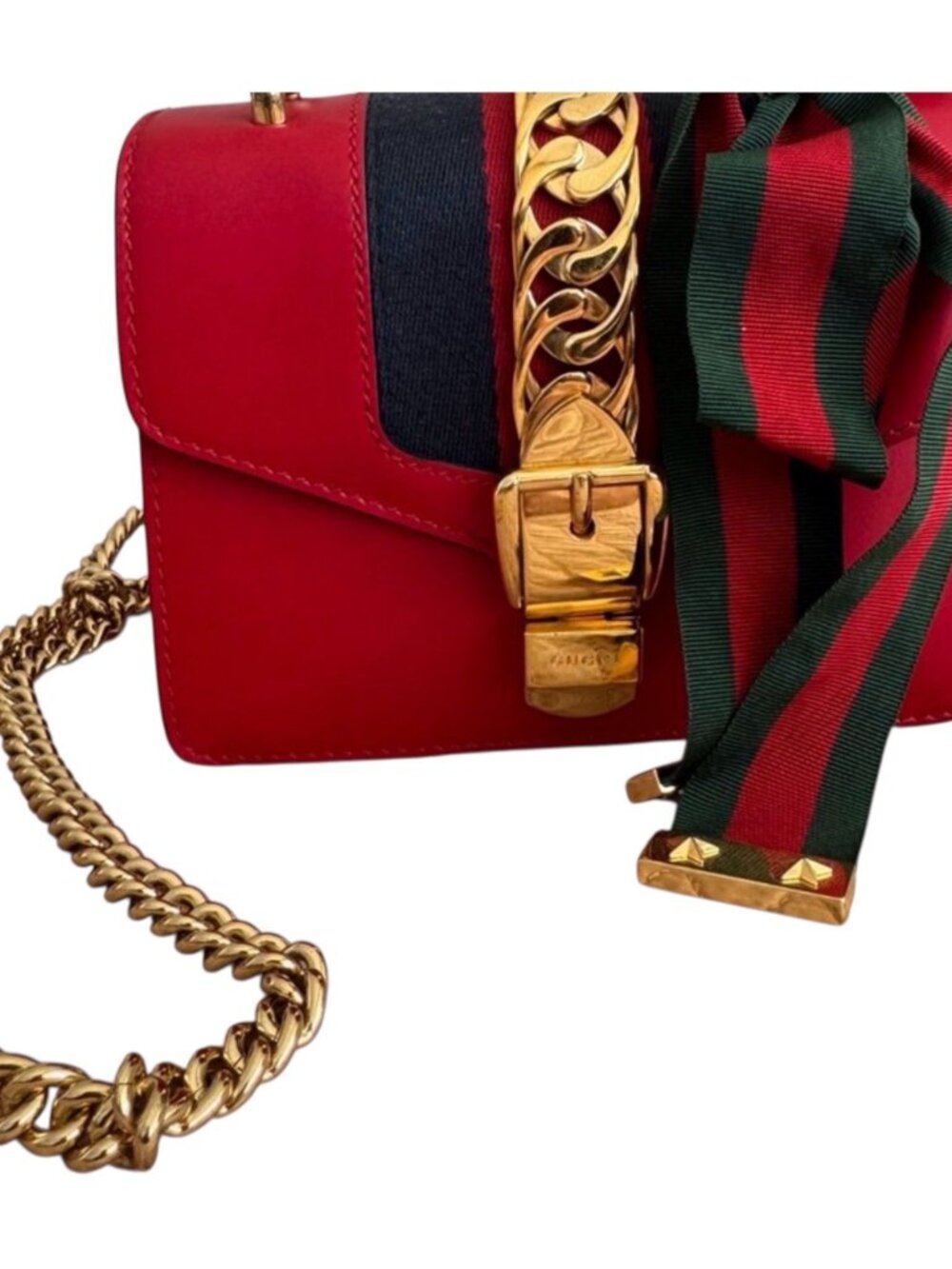 121 Gucci Calfskin Mini Sylvie Chain Shoulder Bag Hibiscus Red